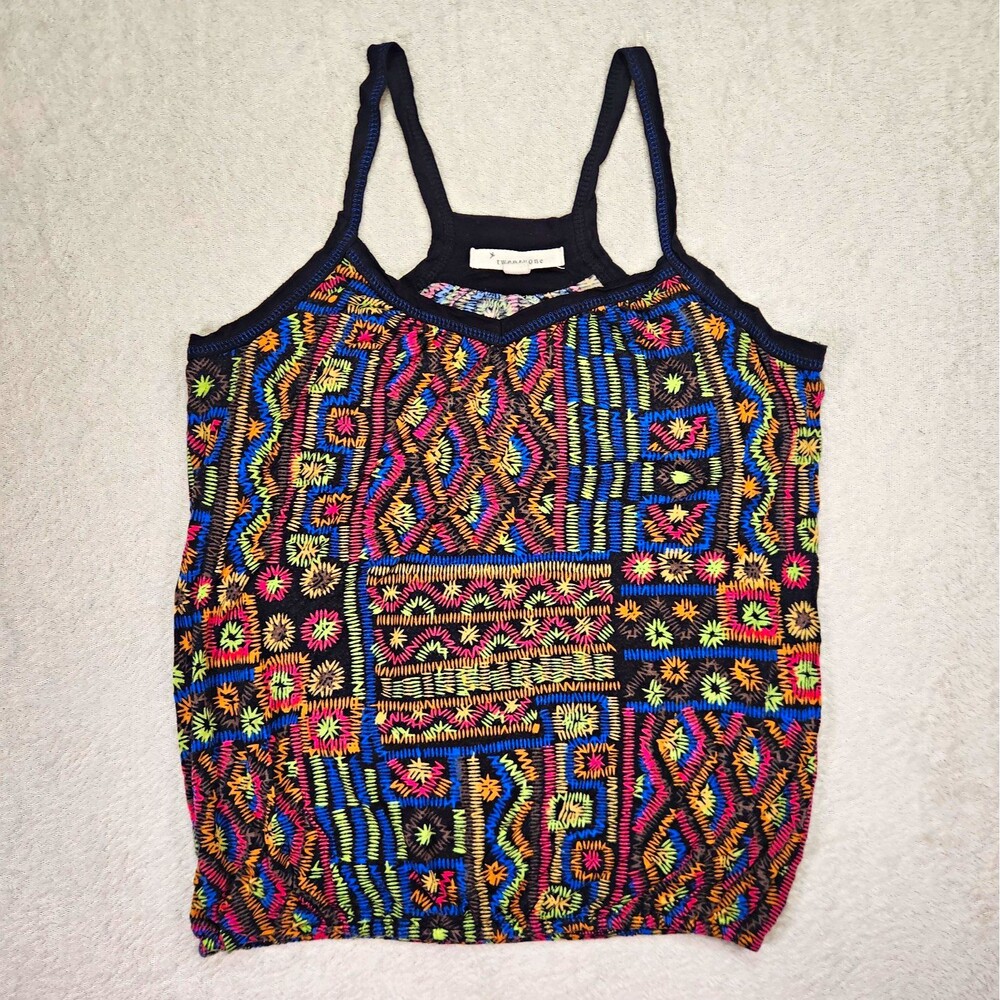 Women's S Geometric Racerback Tank Top Multicolor Stretch Knit